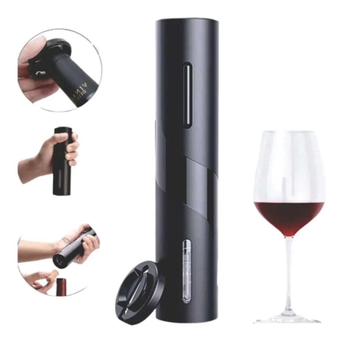 Abridor De Vinho Garrafa Automático Saca Rolhas Elétrico Cor Preto